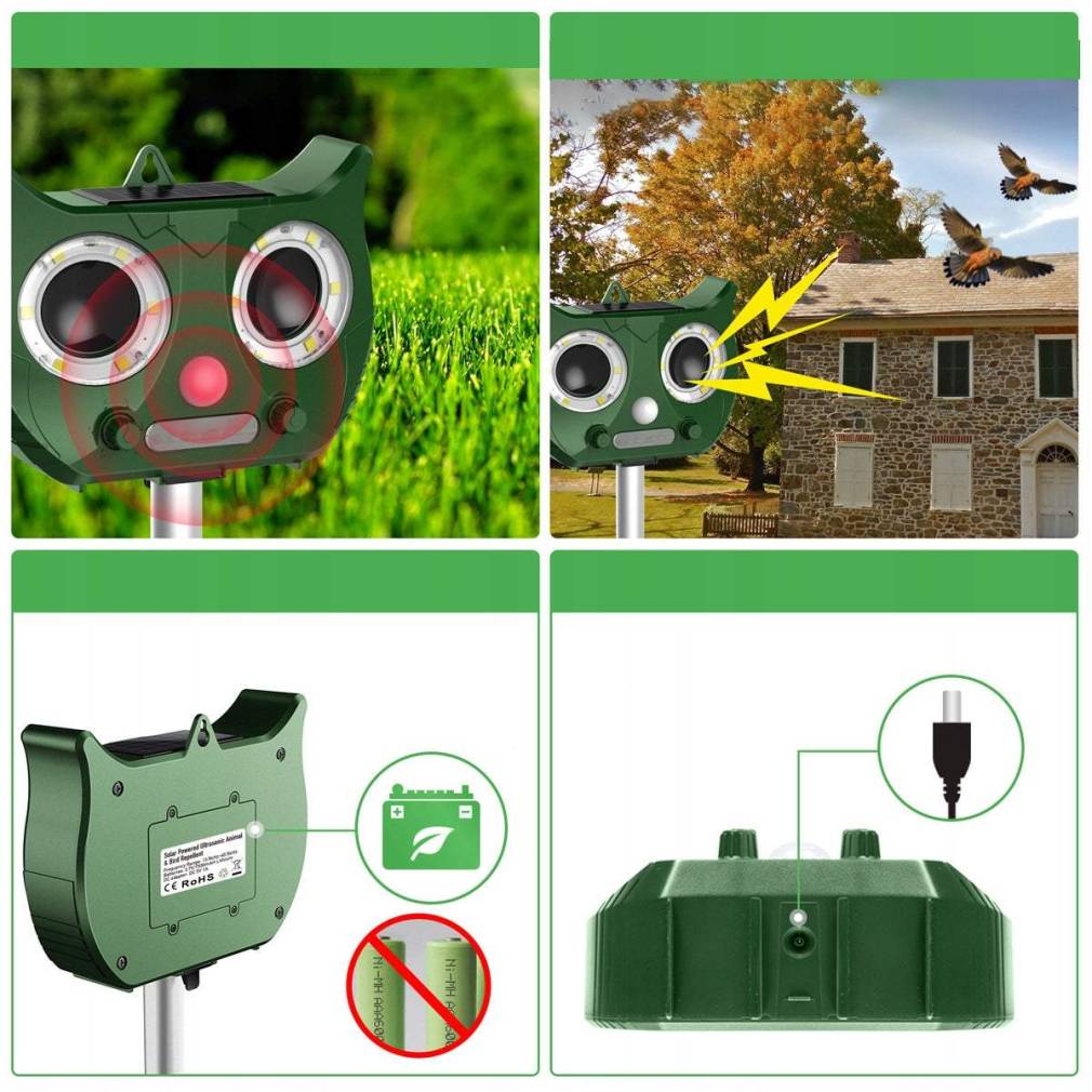 Ultraskaņas dzīvnieku atbaidītājs ar saules paneli