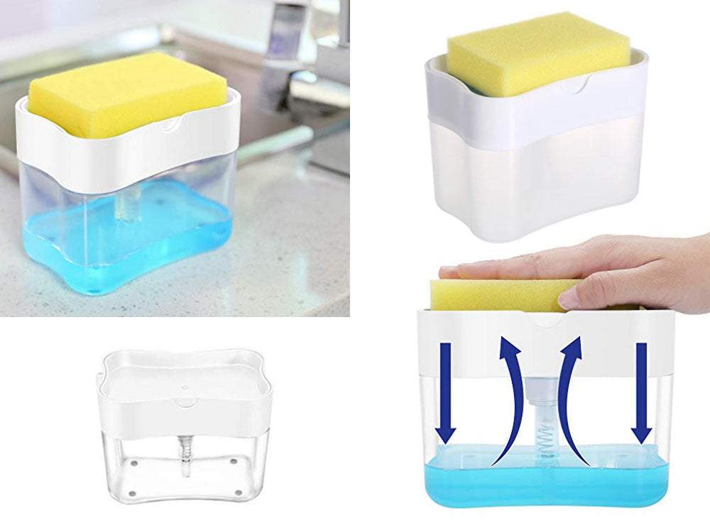 Šķidru ziepju dozators virtuves švammēm, turētājs 2in1