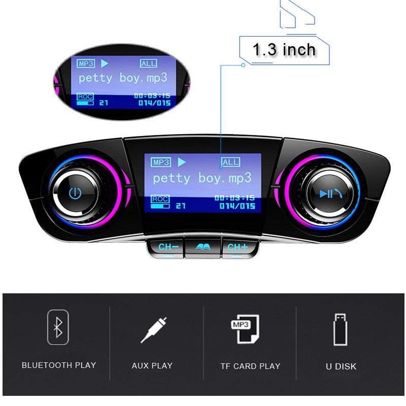 Auto raidītājs, FM modulators, daudzfunkcionāls telefona lādētājs, Bluetooth, MP3