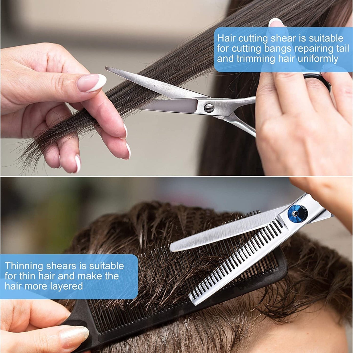 Friziera komplekts matu griešanai (šķēres, retināšanas šķēres, ķemme)