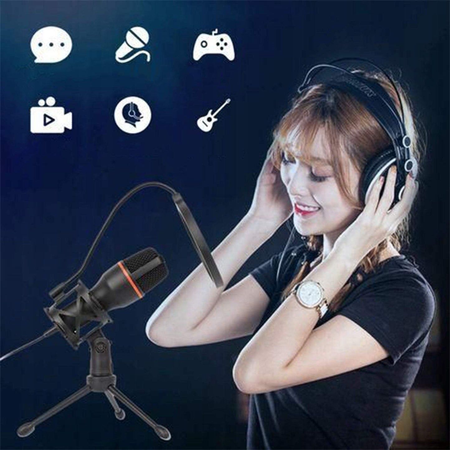 Mikrofons ar filtru un USB kabeli, audio ierakstīšanai, ar RGB apgaismojumu