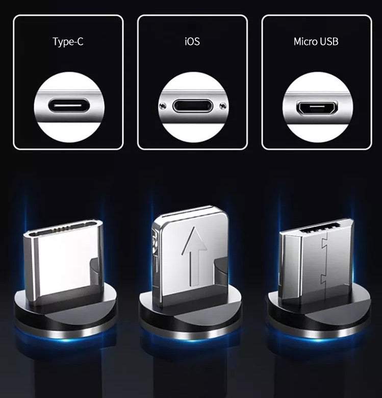 Lādētājs - spīdīgs vads ar magnētiskiem uzgaļiem (Micro USB, type-C, iPhone lightning)