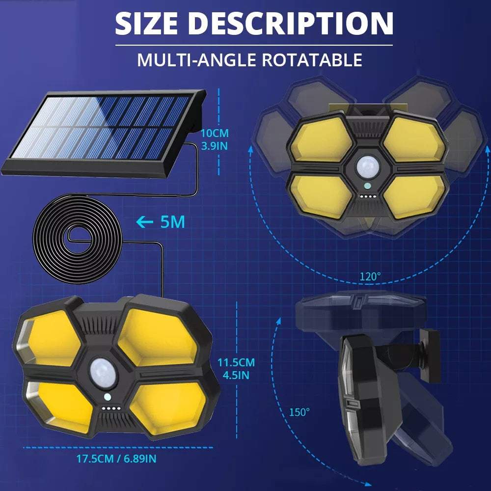 Ārā lampa ar saules paneli un kustības sensoru ūdensizturīga + bezvadu pults