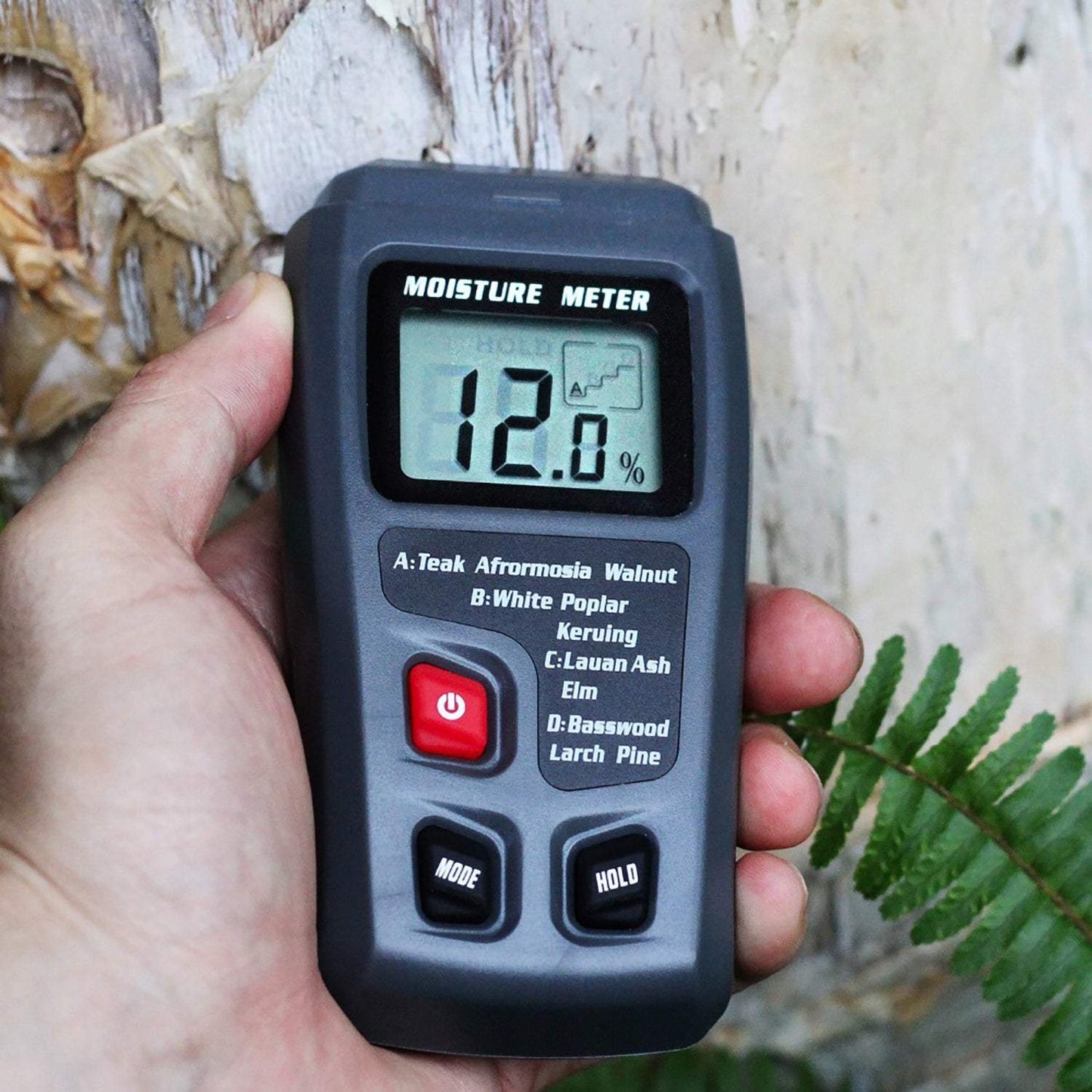 Koka mitruma mērītājs ar LCD displeju