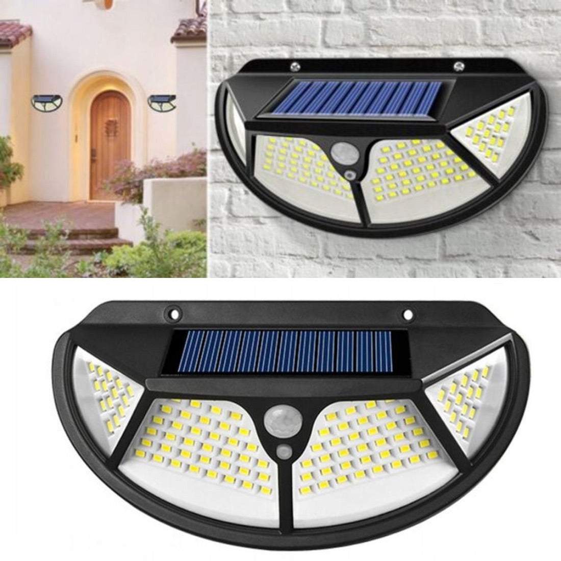 Ārā lampa ar saules paneļiem un kustības sensoru ūdensizturīga