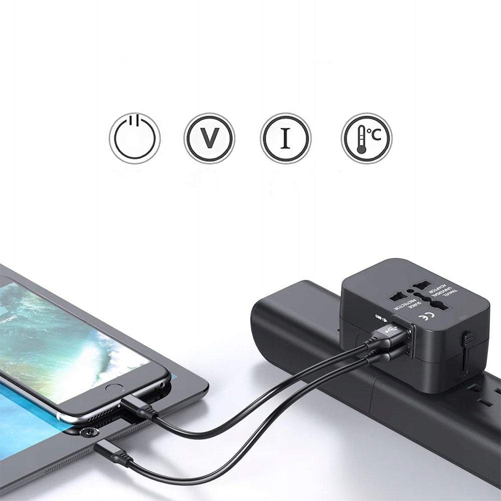Universālais kontaktligzdas adapteris ceļotājiem 6A 100–240V 2x USB