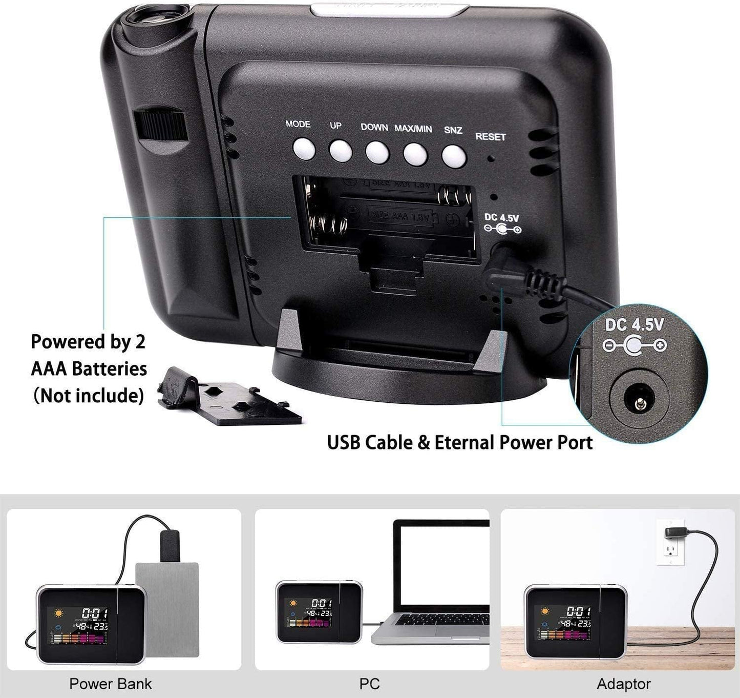 Pulkstenis laikapstākļu stacija ar LED projektoru