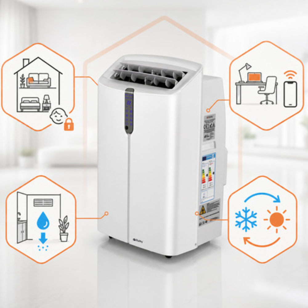 Mobilais kondicionieris 12000 BTU 3.5kW WiFi  4-in-1 ar apsildi un sausināšanu