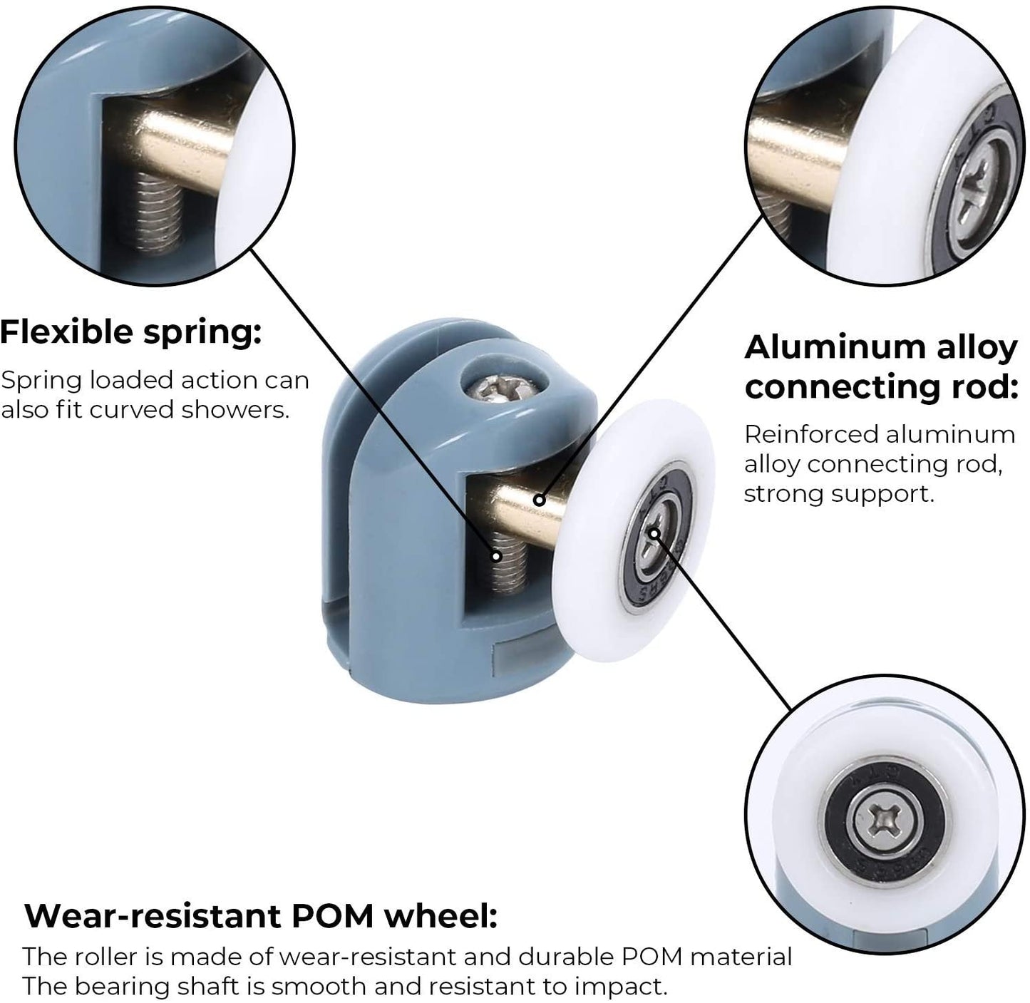 Riteņi rullīši dušas durvīm (4 augšējie riteņi + 4 apakšējie riteņi)