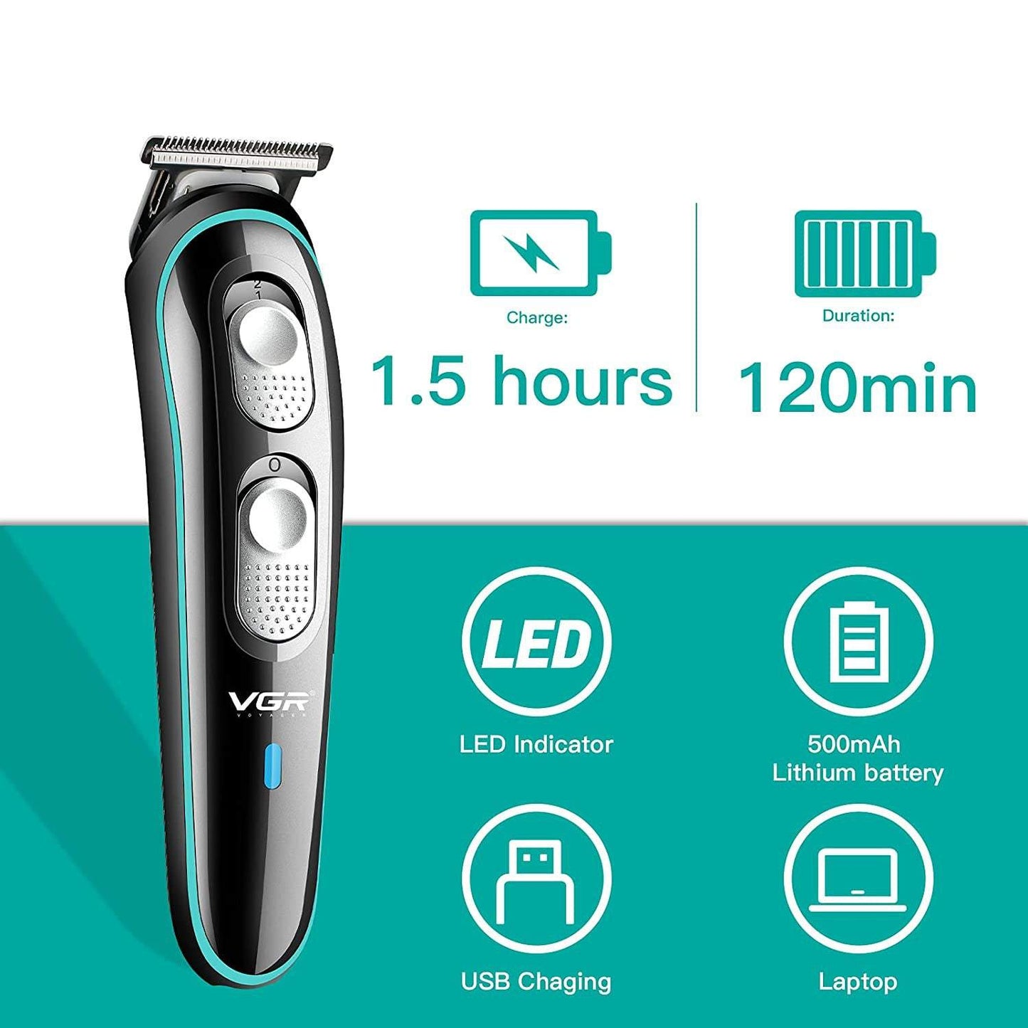 Matu un bārdas griežamā mašīnīte trimmeris ar 4 uzgaļiem un akumulatoru