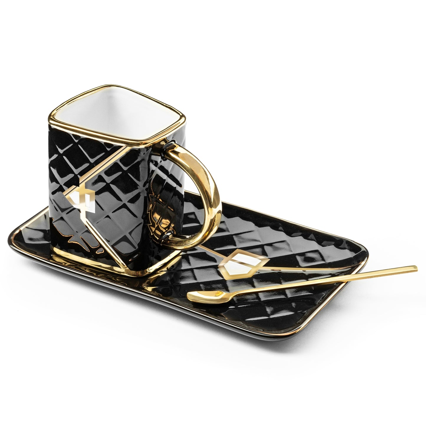 Krūzes komplekts ar karoti un apakštasīti - keramikas somiņa