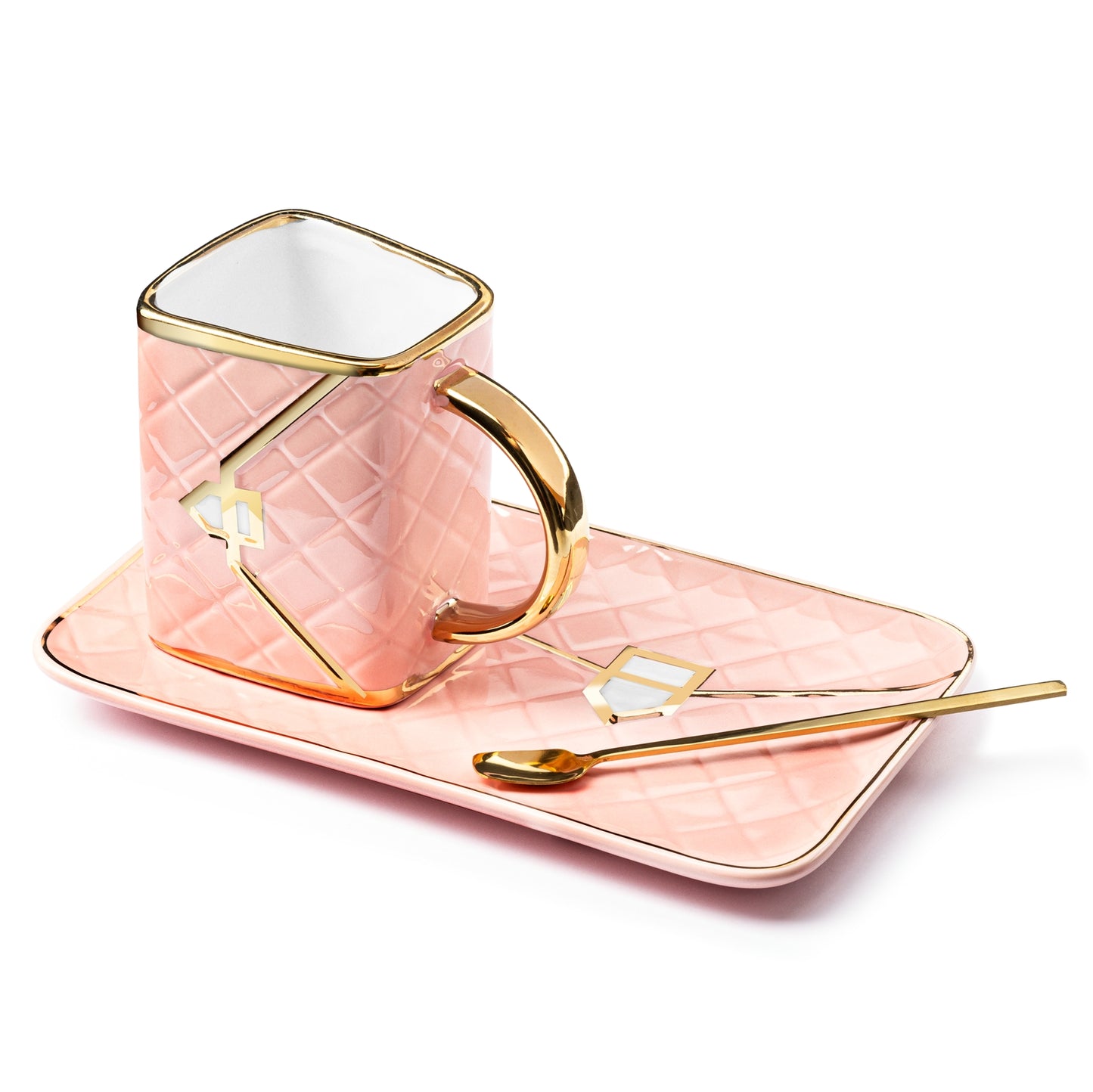 Krūzes komplekts ar karoti un apakštasīti - keramikas somiņa