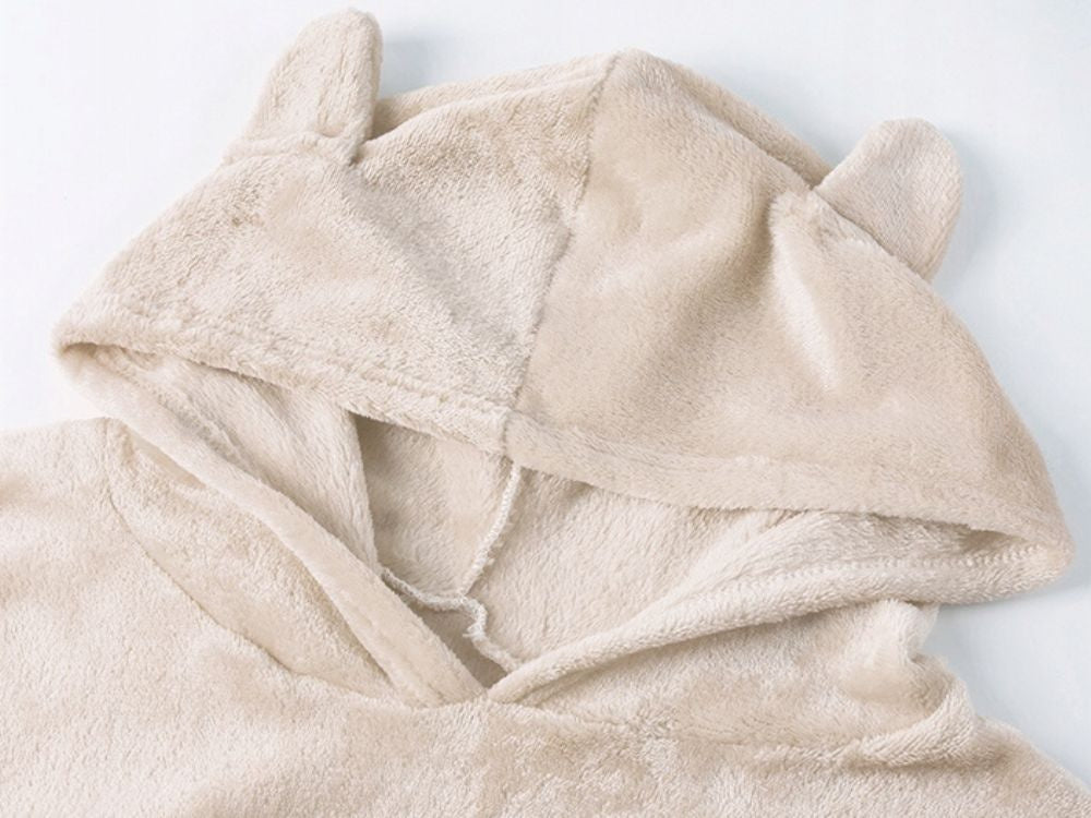 Silta sieviešu pidžama divdaļīga ar kapuci, mīksta plīša, īsa L izmēra