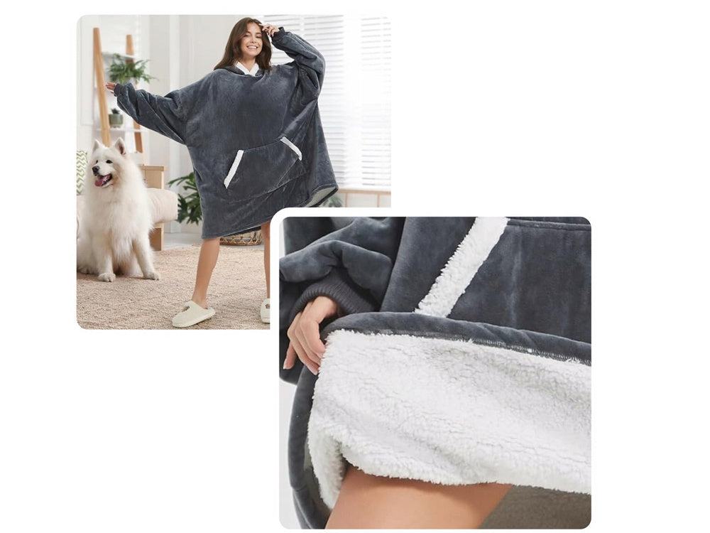 Silta, liela izmēra sega XXL 2in1, bieza kažokāda, mīksts halāts ar kapuci