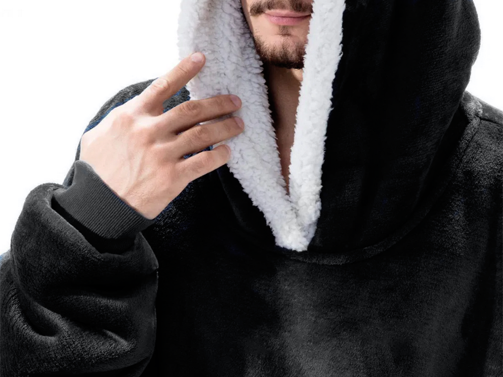 Silts sporta krekls ar lielu segu xxl 2in1 biezu kažokādu un mīkstu kapuci halāts