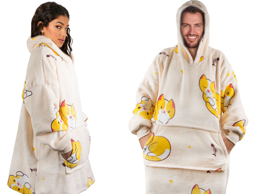 Silta kaķu sega ar biezu, mīkstu kažoku un kapuci, liela izmēra (2in1)