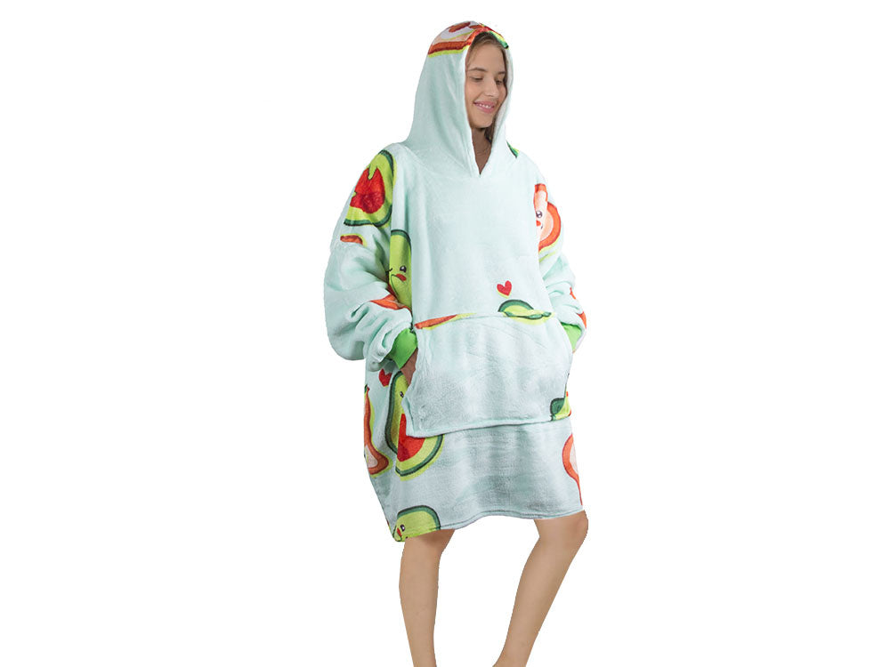 Silta avokado krāsas sporta džempera oversize sega xxl 2in1 bieza mākslīgās kažokādas mīksta sega ar kapuci