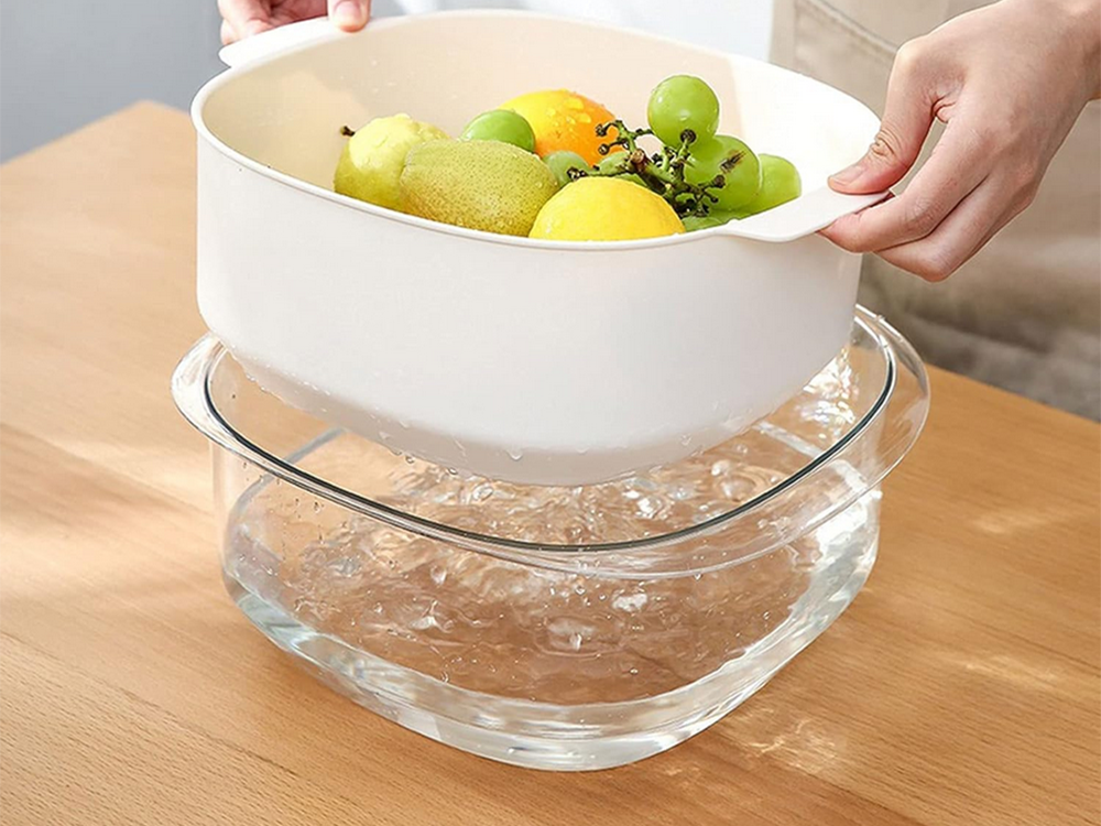 Dubultā bļoda augļu caurdurīša, sietiņa groza, sietiņa, sietiņa mazgāšanai