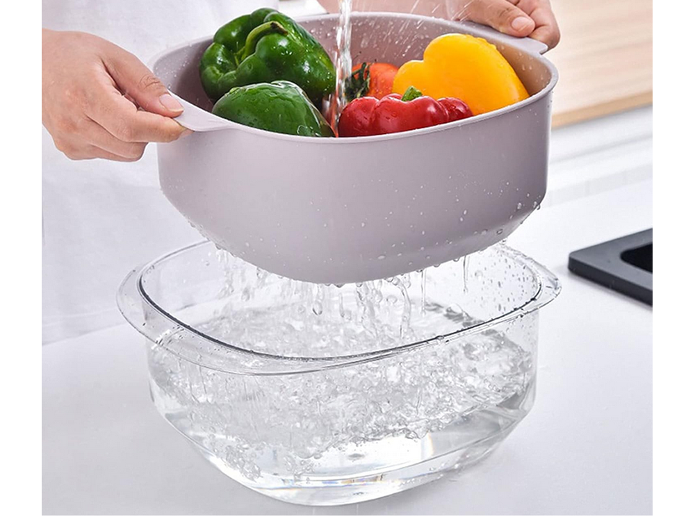 Dubultā bļoda augļu caurdurīša, sietiņa groza, sietiņa, sietiņa mazgāšanai