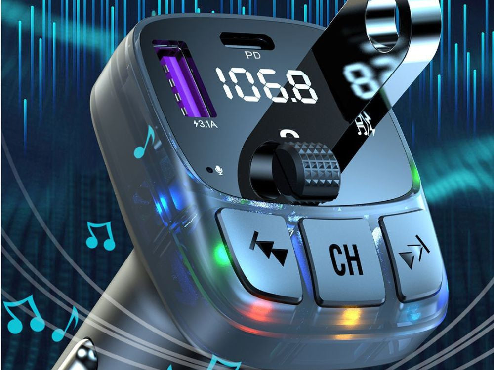 FM mp3 mp3 raidītājs skaļuma regulēšanas ierīce 2 x USB + USB C Bluetooth 5.3 LCD 12V