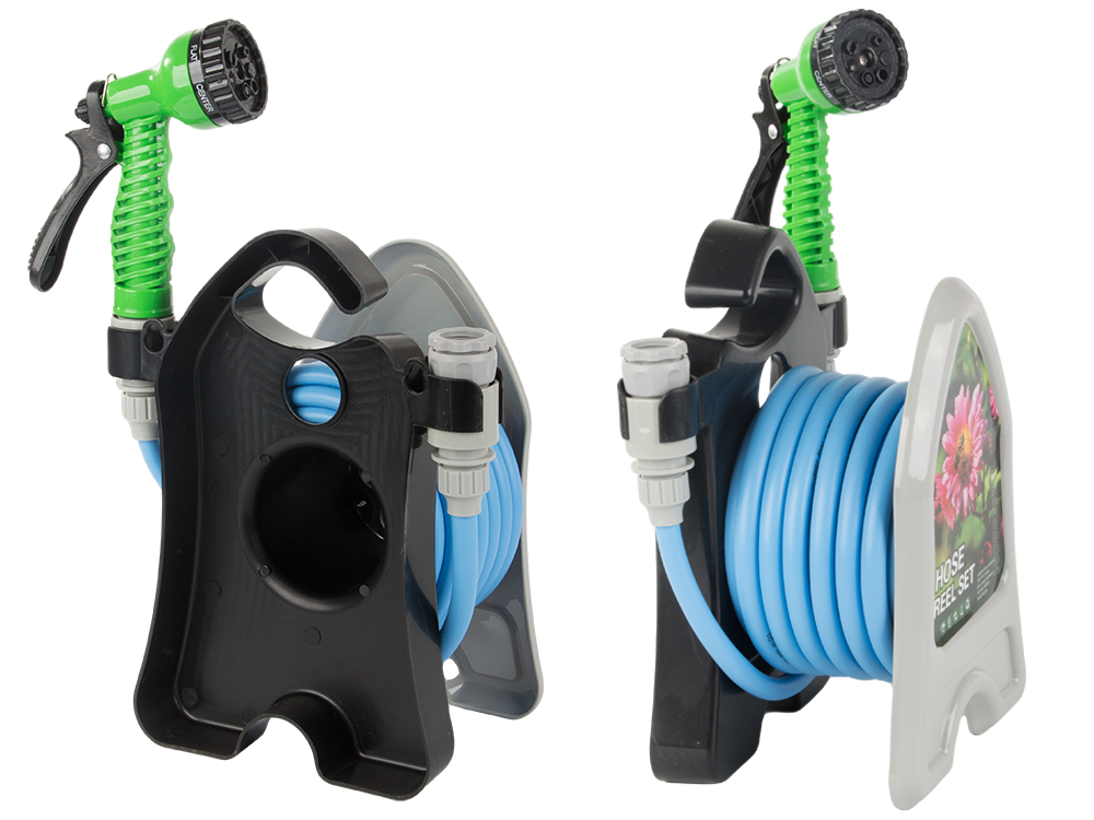 Dārza laistīšanas šļūtene uz statīva ar spirālveida smidzināšanas pistoli 10 m