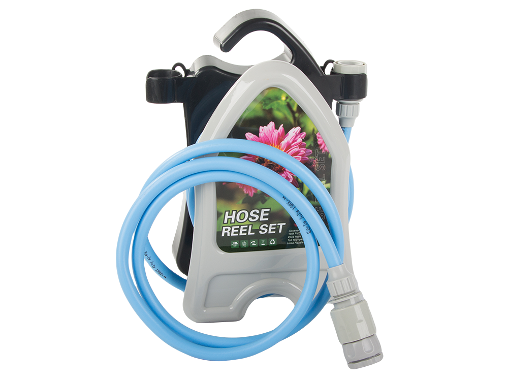 Dārza laistīšanas šļūtene uz statīva ar spirālveida smidzināšanas pistoli 10 m