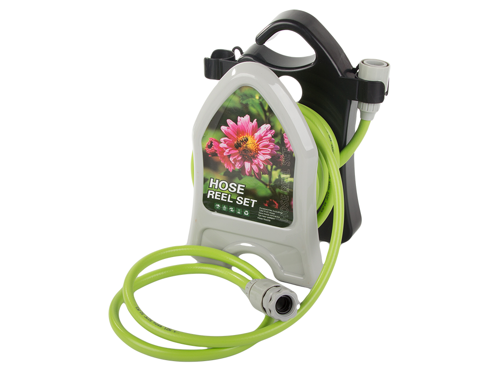 Dārza laistīšanas šļūtene uz statīva ar spirālveida smidzināšanas pistoli 10 m