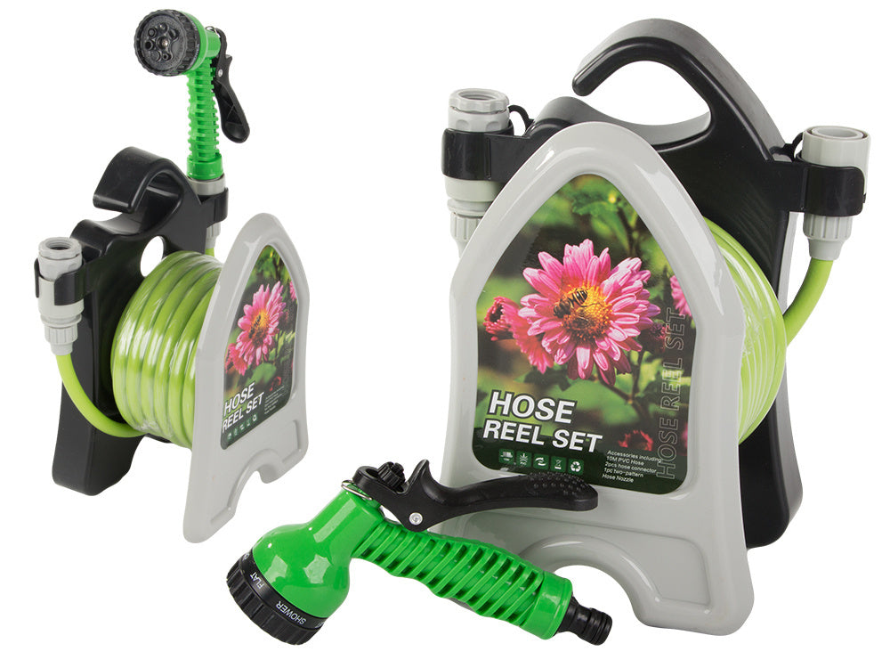 Dārza laistīšanas šļūtene uz statīva ar spirālveida smidzināšanas pistoli 10 m