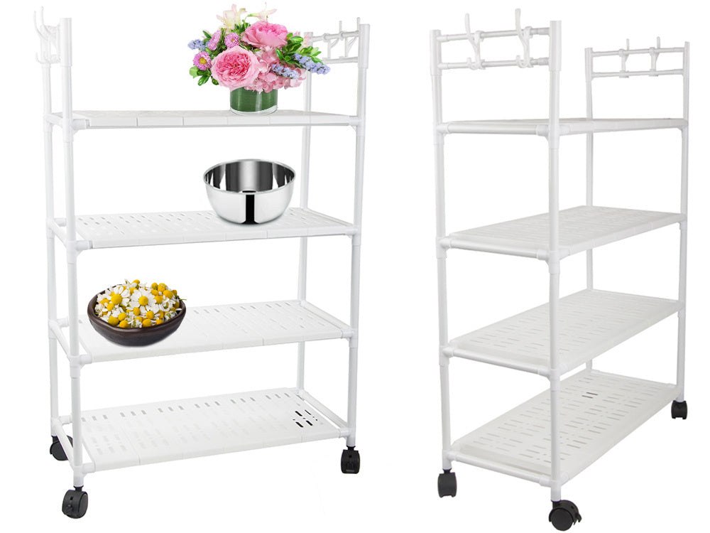 Vannas istabas plaukts, virtuves skapītis, mobilais plauktu bloks uz riteņiem, 4 līmeņu āķi