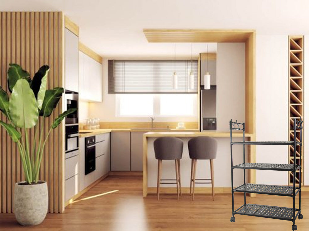 Vannas istabas plaukts, virtuves skapītis, mobilais plauktu bloks uz riteņiem, 4 līmeņu āķi