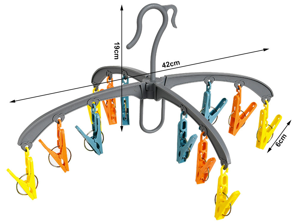 Zeķu žāvētāja apakšveļas pakaramais statīvs, 12 klipšu komplekts