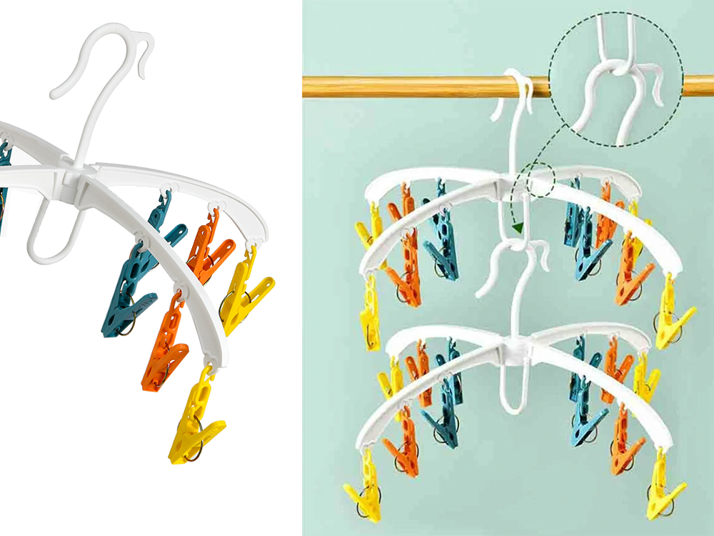 Zeķu žāvētāja apakšveļas pakaramais statīvs, 12 klipšu komplekts