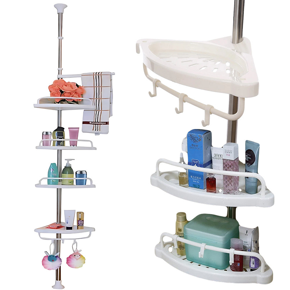 Vannas istabas stūra plaukts vannas dušai, teleskopisks, balts plaukts, 4 līmeņi