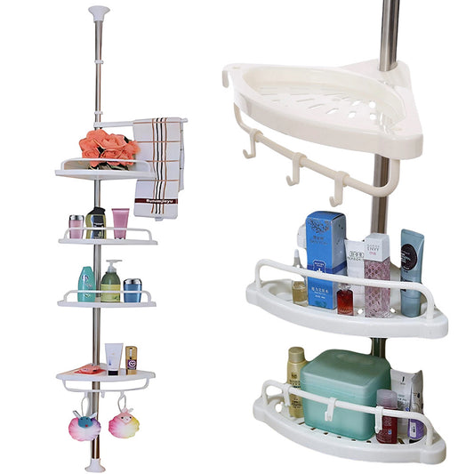 Vannas istabas stūra plaukts vannas dušai, teleskopisks, balts plaukts, 4 līmeņi