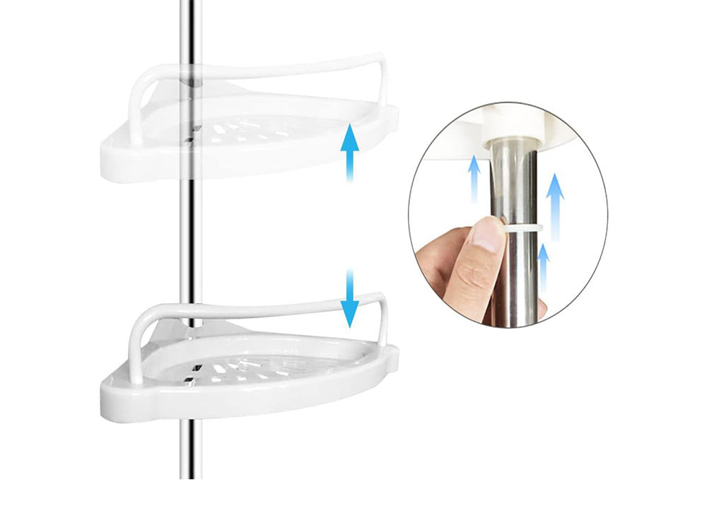 Vannas istabas stūra plaukts vannas dušai, teleskopisks, balts plaukts, 4 līmeņi