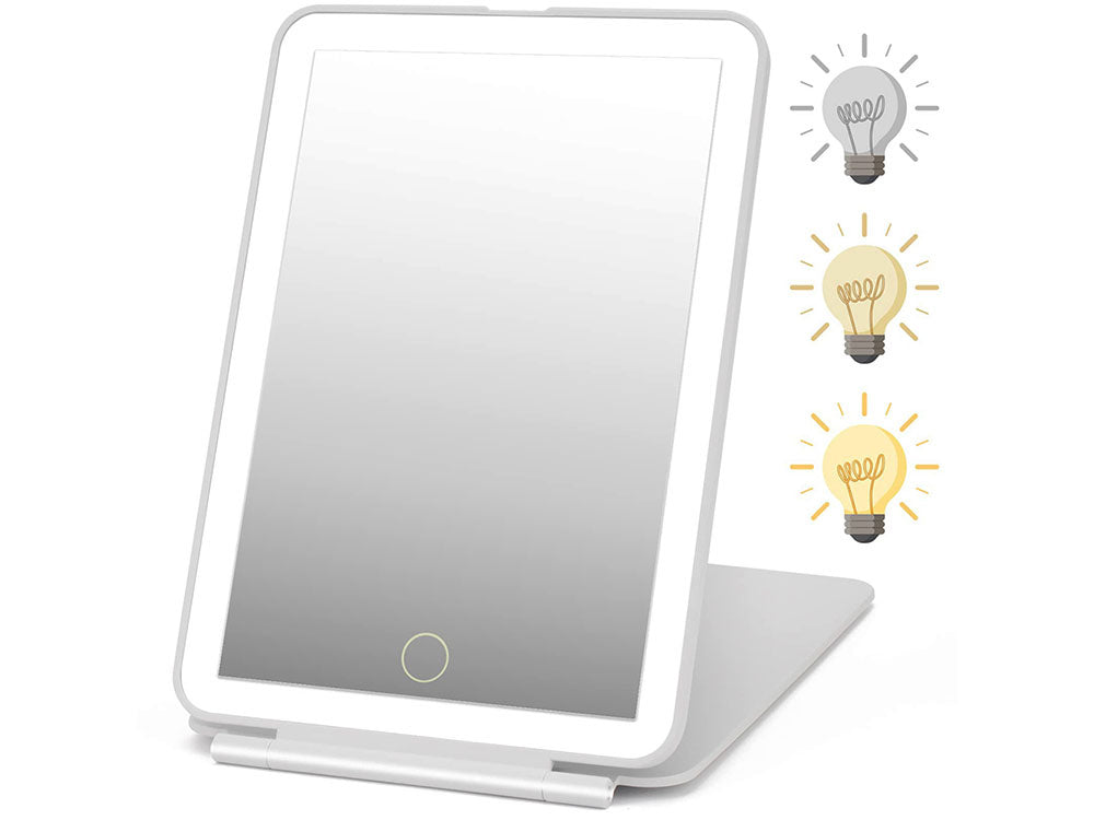 Gaismas diodes apgaismots grima spogulis, salokāms ceļojumu spogulis