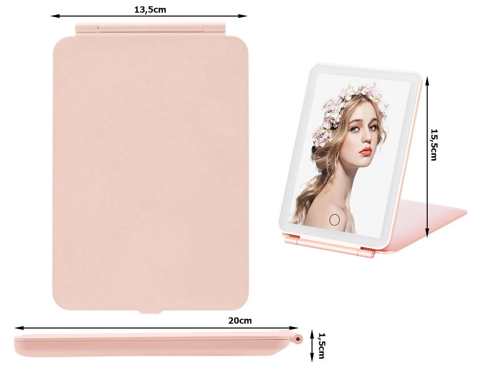 Gaismas diodes apgaismots grima spogulis, salokāms ceļojumu spogulis