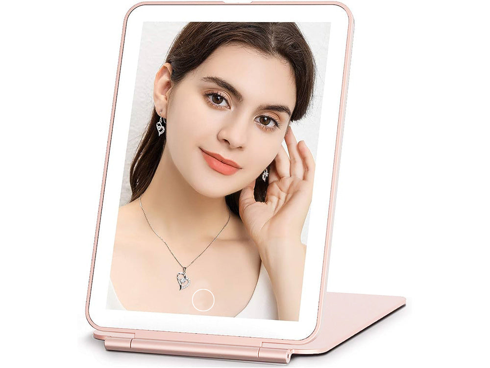 Gaismas diodes apgaismots grima spogulis, salokāms ceļojumu spogulis