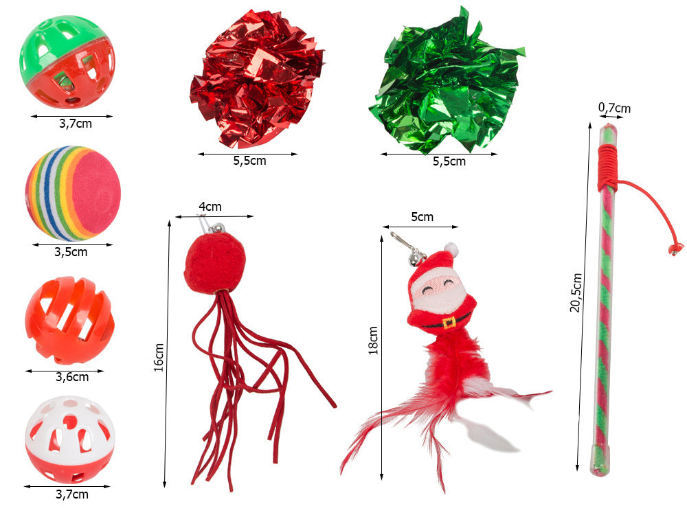 Kaķu rotaļlietu bumbiņu komplekts, 9 el mix rotaļlietas, svētku dāvana