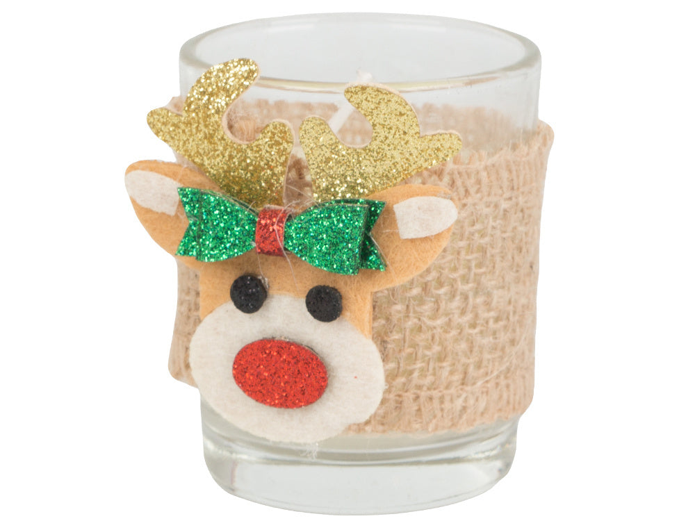 Aromātiskās sveces stikla sveču komplektā ar ziemeļbriežu Ziemassvētku motīviem, 2 gab.