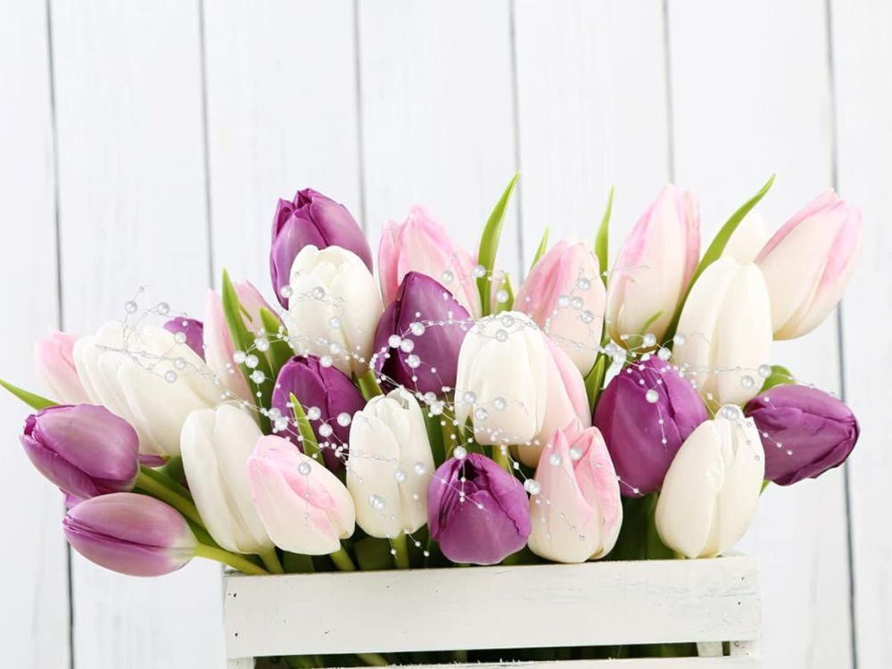 Pērļu baltas lustras pērles Ziemassvētku eglītes ķēdes krelles 8 mm spole 5 m