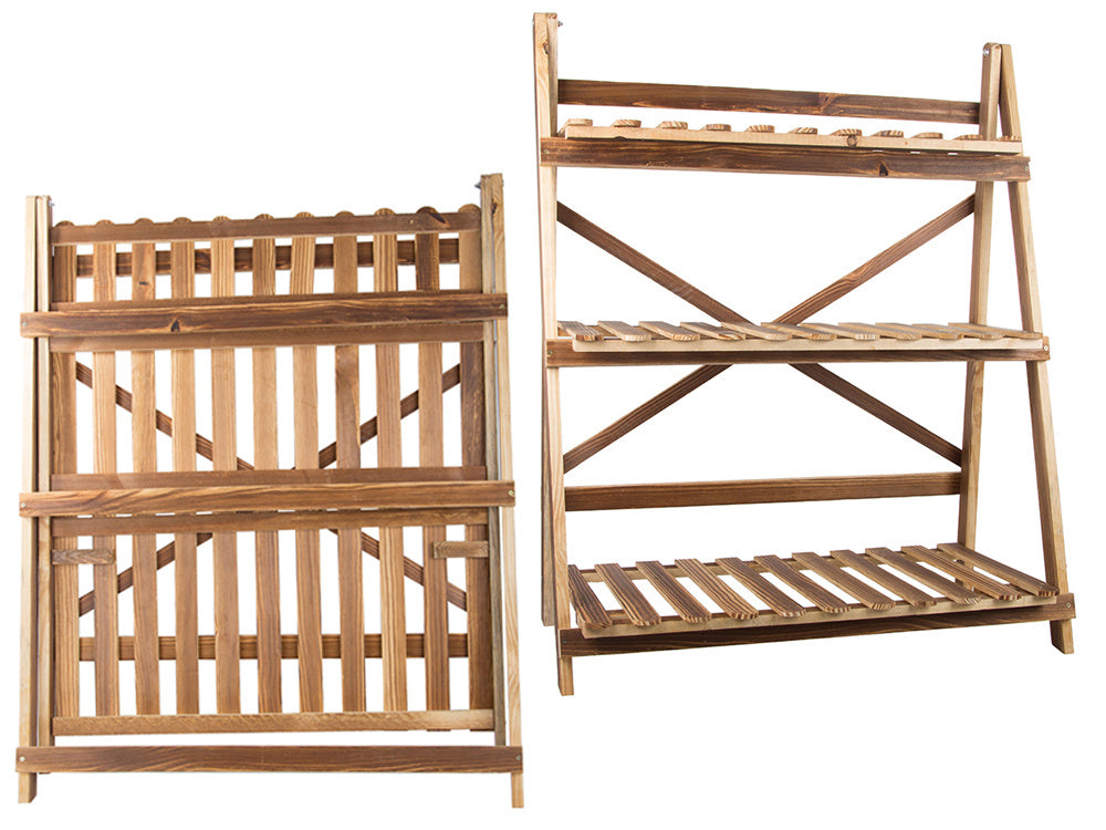 Augsta stāvoša koka puķu dobe ar 3 līmeņiem, grāmatu plaukts