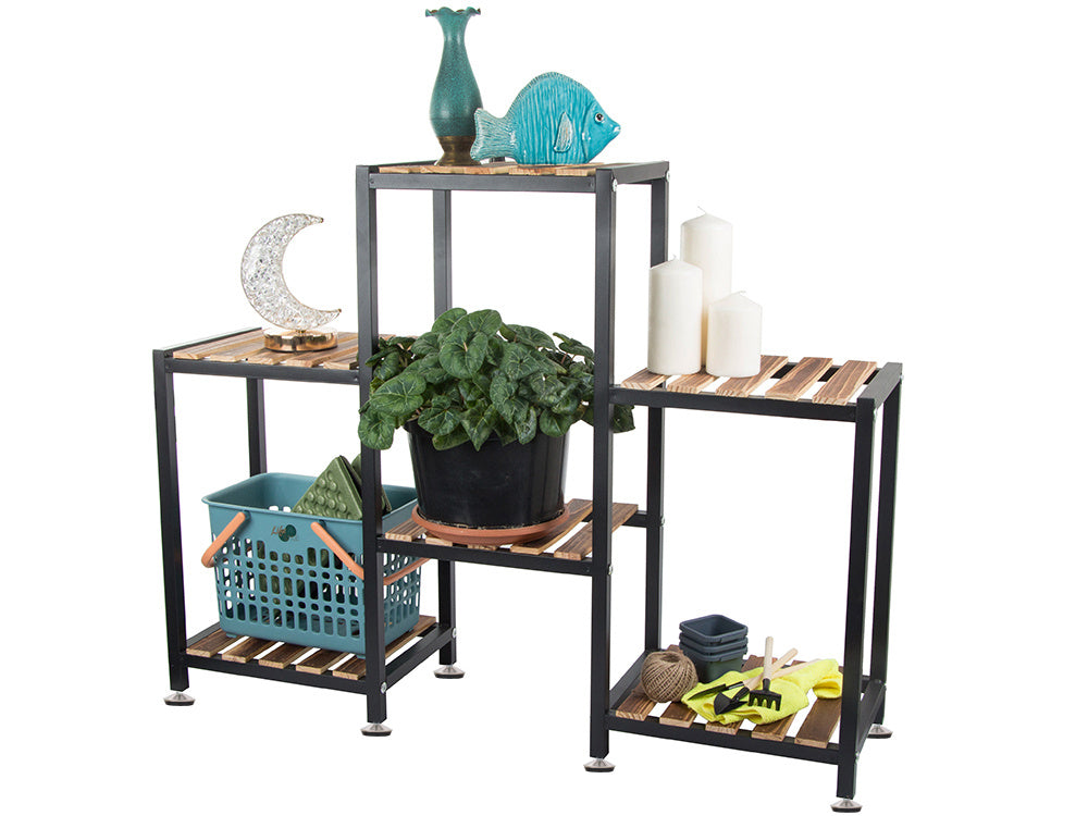 Augsta stāvoša koka puķu dobe ar 3 līmeņiem, grāmatu plaukts