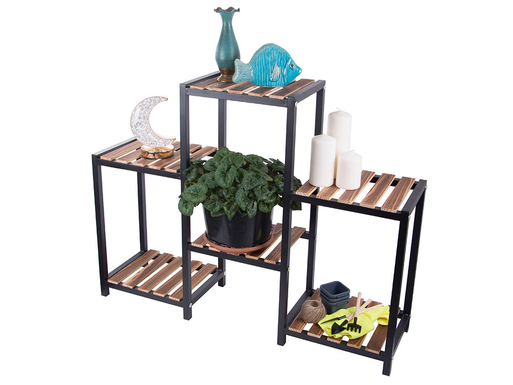 Augsta stāvoša koka puķu dobe ar 3 līmeņiem, grāmatu plaukts