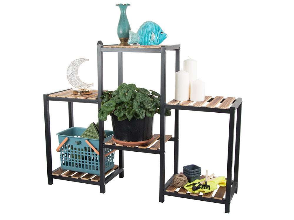 Augsta stāvoša koka puķu dobe ar 3 līmeņiem, grāmatu plaukts