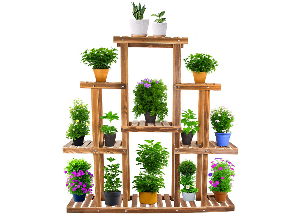 Augsta stāvoša koka puķu dobe ar 3 līmeņiem, grāmatu plaukts