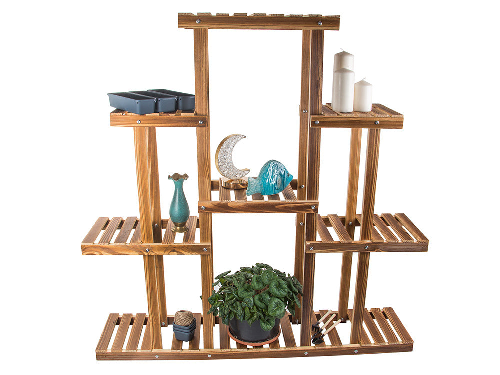 Augsta stāvoša koka puķu dobe ar 3 līmeņiem, grāmatu plaukts