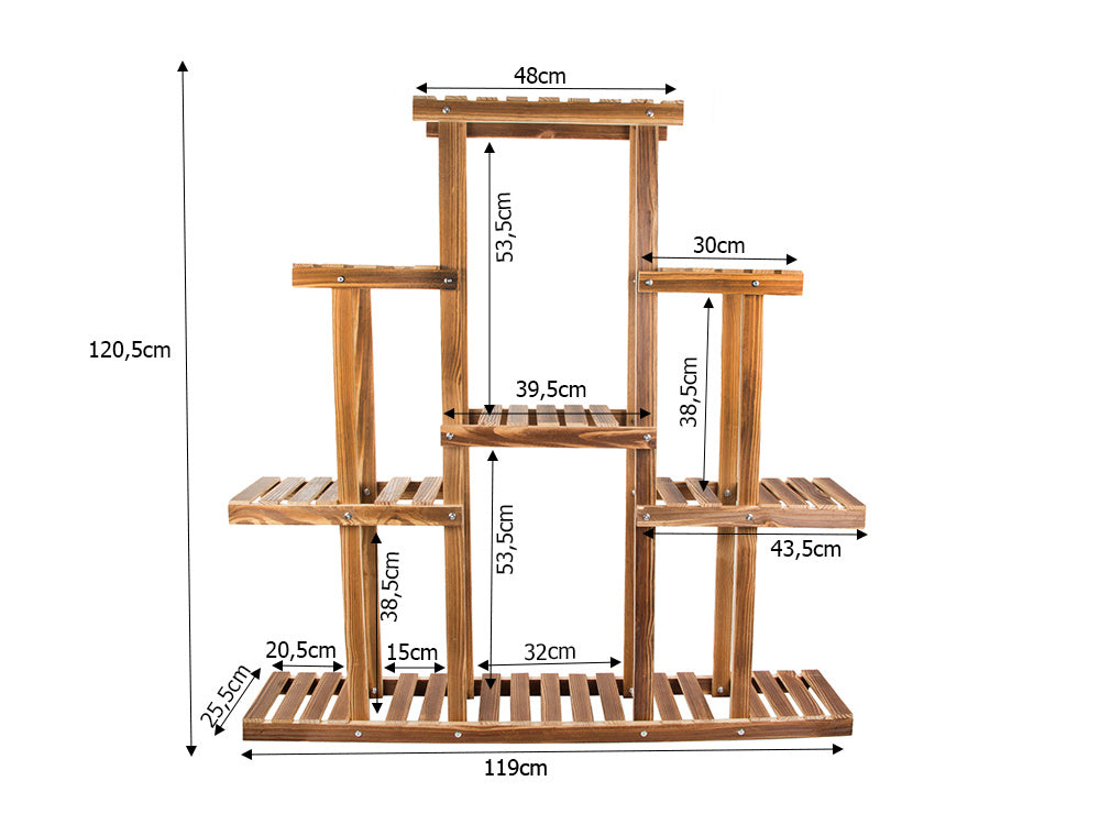Augsta stāvoša koka puķu dobe ar 3 līmeņiem, grāmatu plaukts