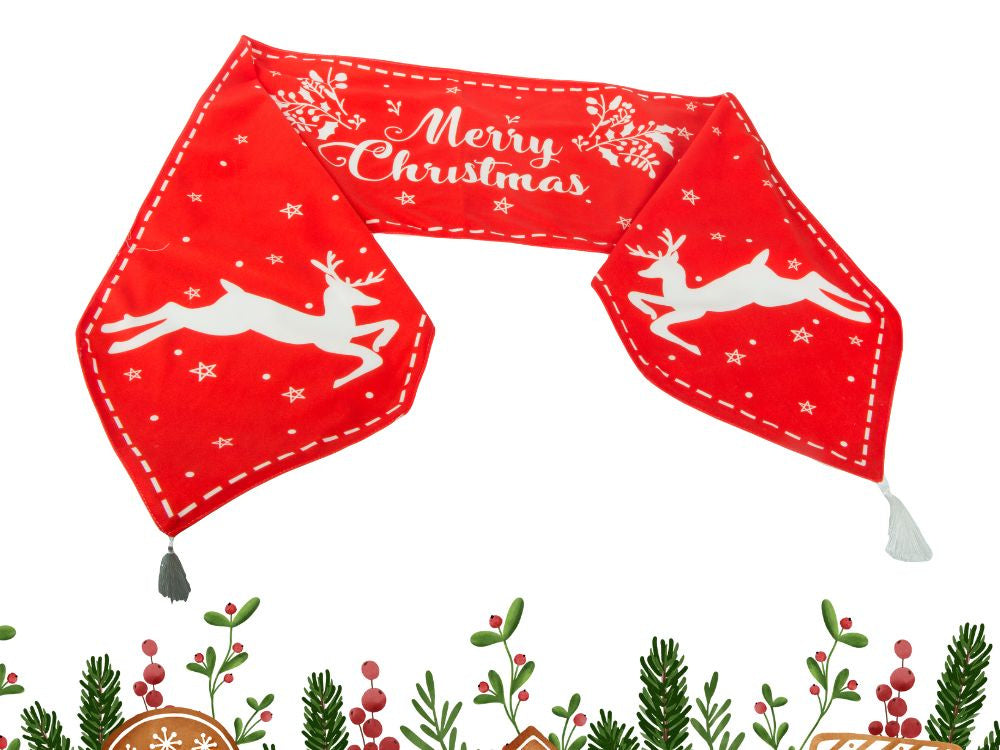 Ziemassvētku galda celiņš ar Ziemassvētku ziemeļbriedi 205x35cm