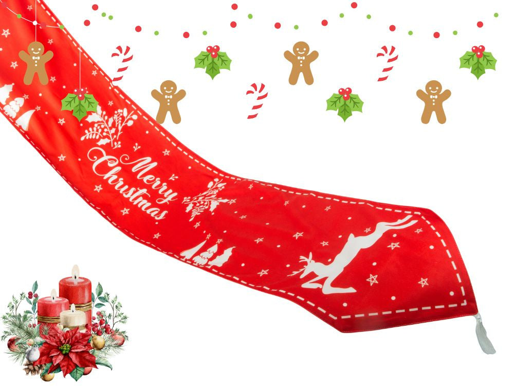 Ziemassvētku galda celiņš ar Ziemassvētku ziemeļbriedi 205x35cm